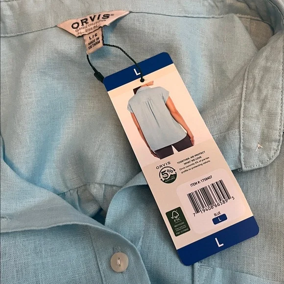 NWT Orvis Linen-Blend Top Button Front Blouse - Picture 7 of 8